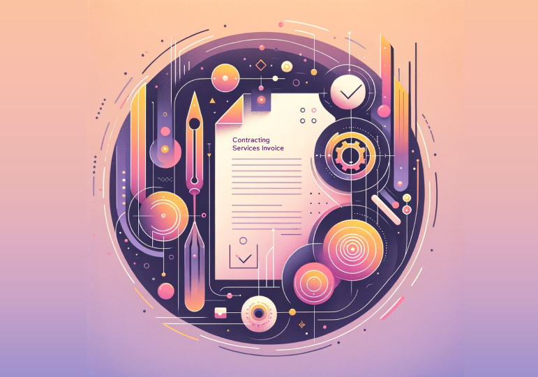 An invoice surrounded by abstract contractors equipment and tools