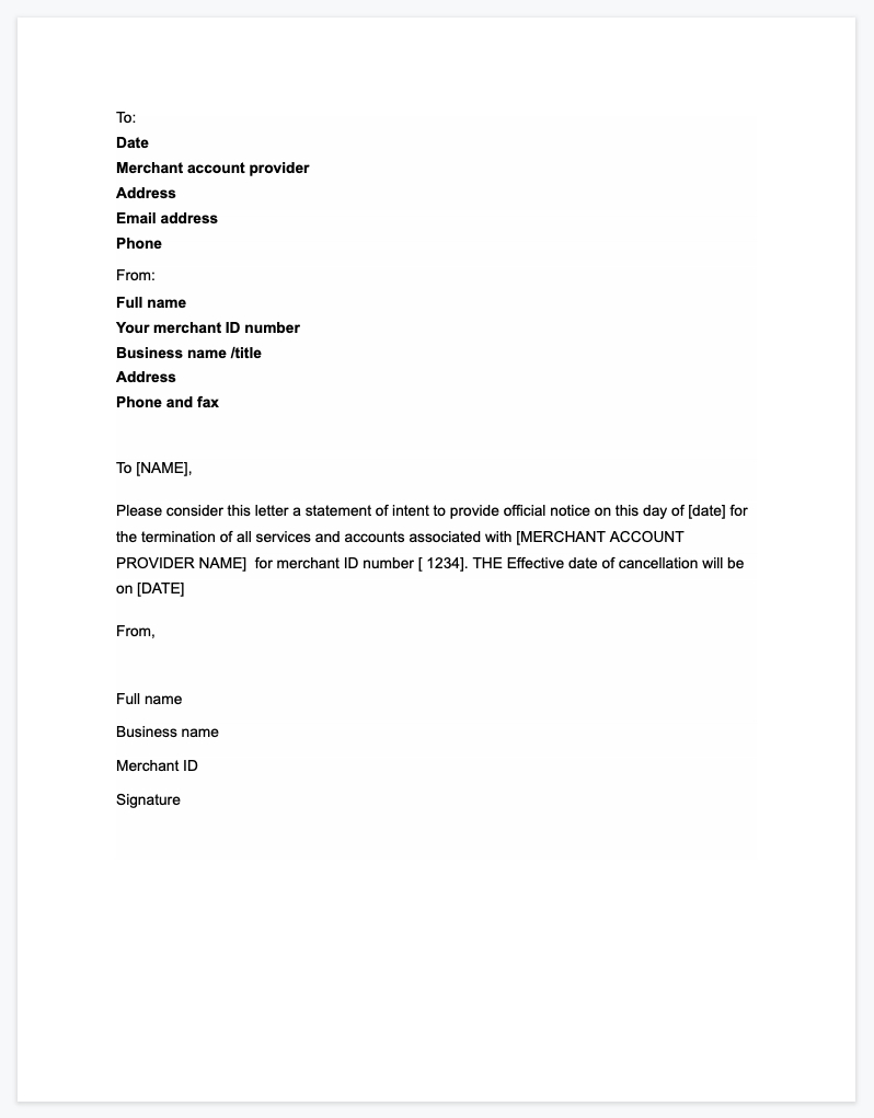Photo template of an example of a notice letter and necessary components to include