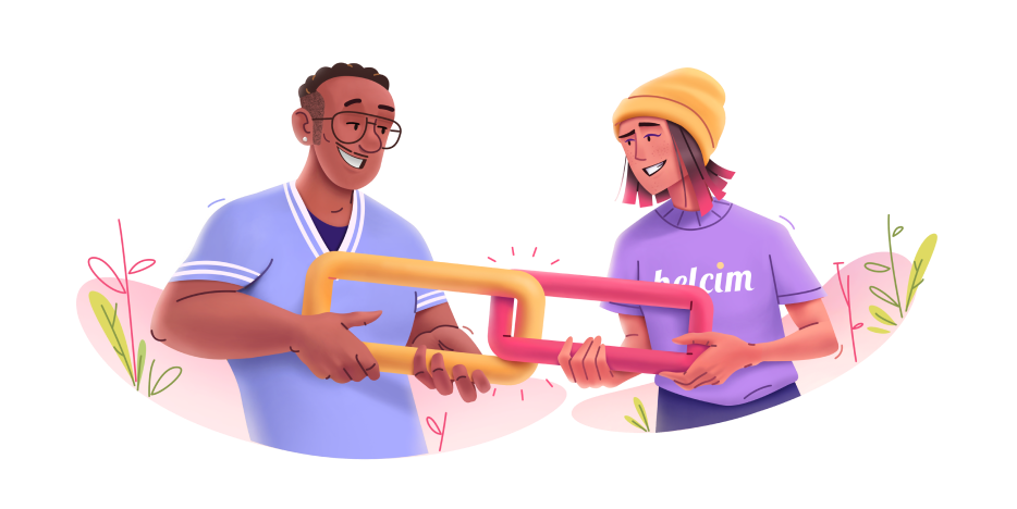 Two people with giant links illustration