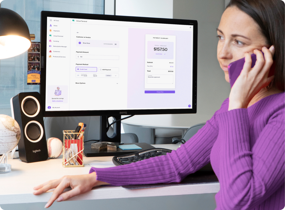 Nic walking towards Helcim's office entrance