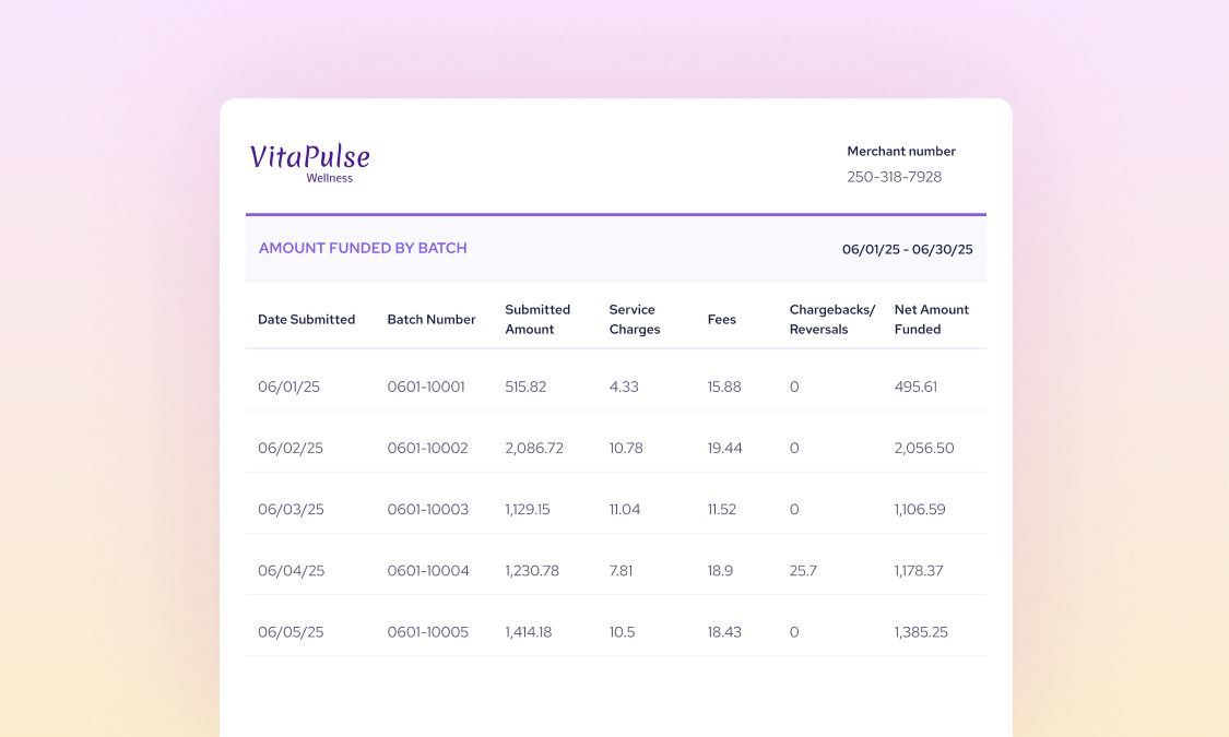 Merchant statement daily batch activity summary