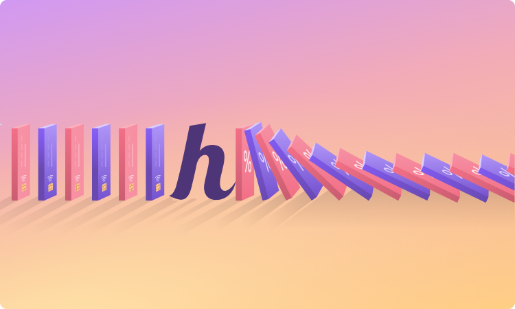 Credit card fees as dominos being blocked by Helcim's 'h'