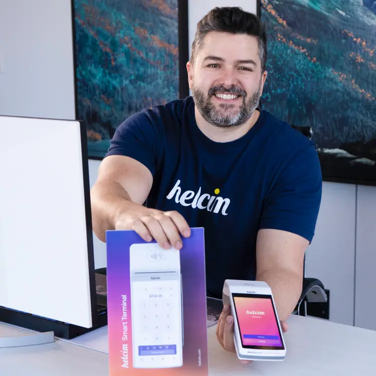 Founder and CEO Nic Beique presenting Helcim's new Smart Terminal POS credit card machine